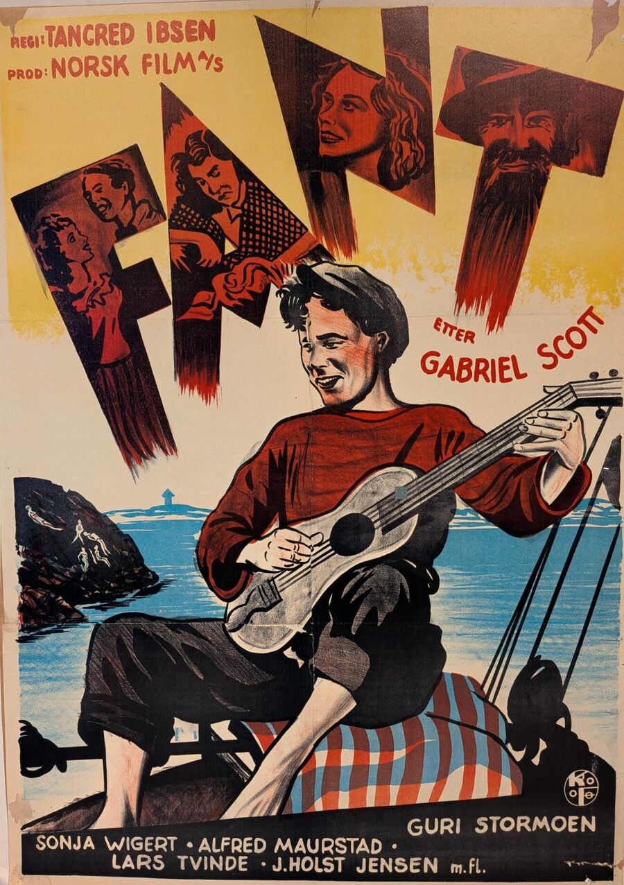 Gammel filmplakat med bilde av gutt som spiller gitar