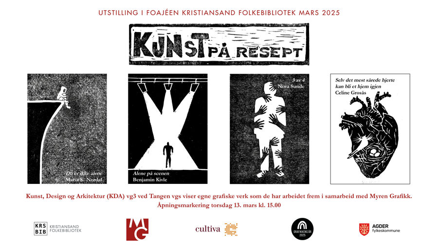 Kunstelever på Tangen videregående skole har laget grafikk om mental helse. Plakat med grafikk