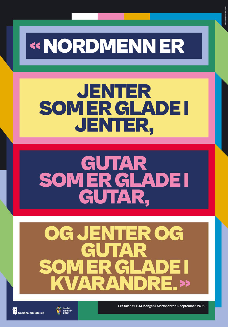 Plakat med utdrag fra kongens tale om hva det vil si å være norsk
